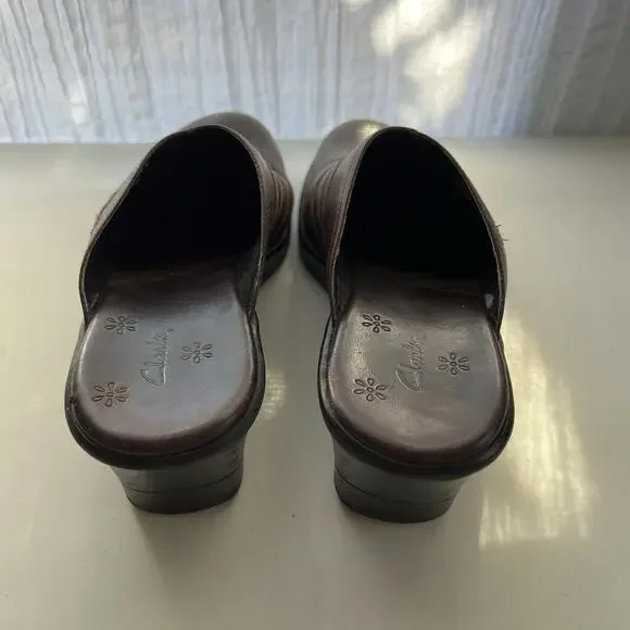 Clarks 75178 Stitched Plain Toe Inlay Casual Wedge Mules shoes Womens 7.5 - Picture 5 of 8